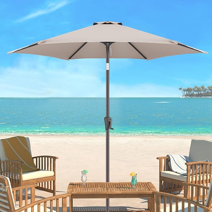 9ft Outdoor Patio Umbrella - Table Umbrella Waterprool UV Protection, Sombrillas de Patio with Push Button Tilt&Crank, Sun Umbrella for Pool, Porch, Garden, Deck, Backyard(Taupe)