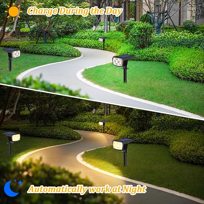 8-Pack Solar Spot Lights Outdoor, 59 LED Solar Lights Outdoor Waterproof, Outdoor Solar Lights for Yard with 3 Lighting Modes, Landscape Spotlights for Garden Pathway, Warm White