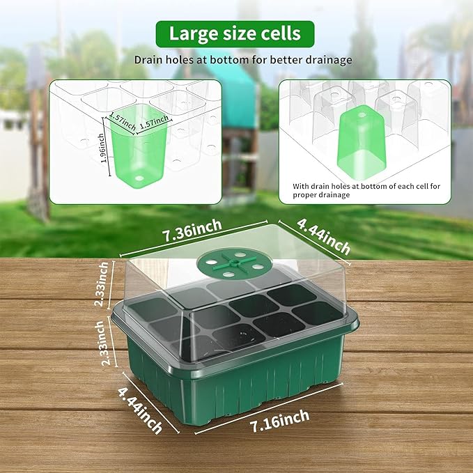120 Cells Reusable Seed Starter Tray, 10 Pack Seedling Starter Kit for Greenhouse Propagator Station Planting Growing (Green)