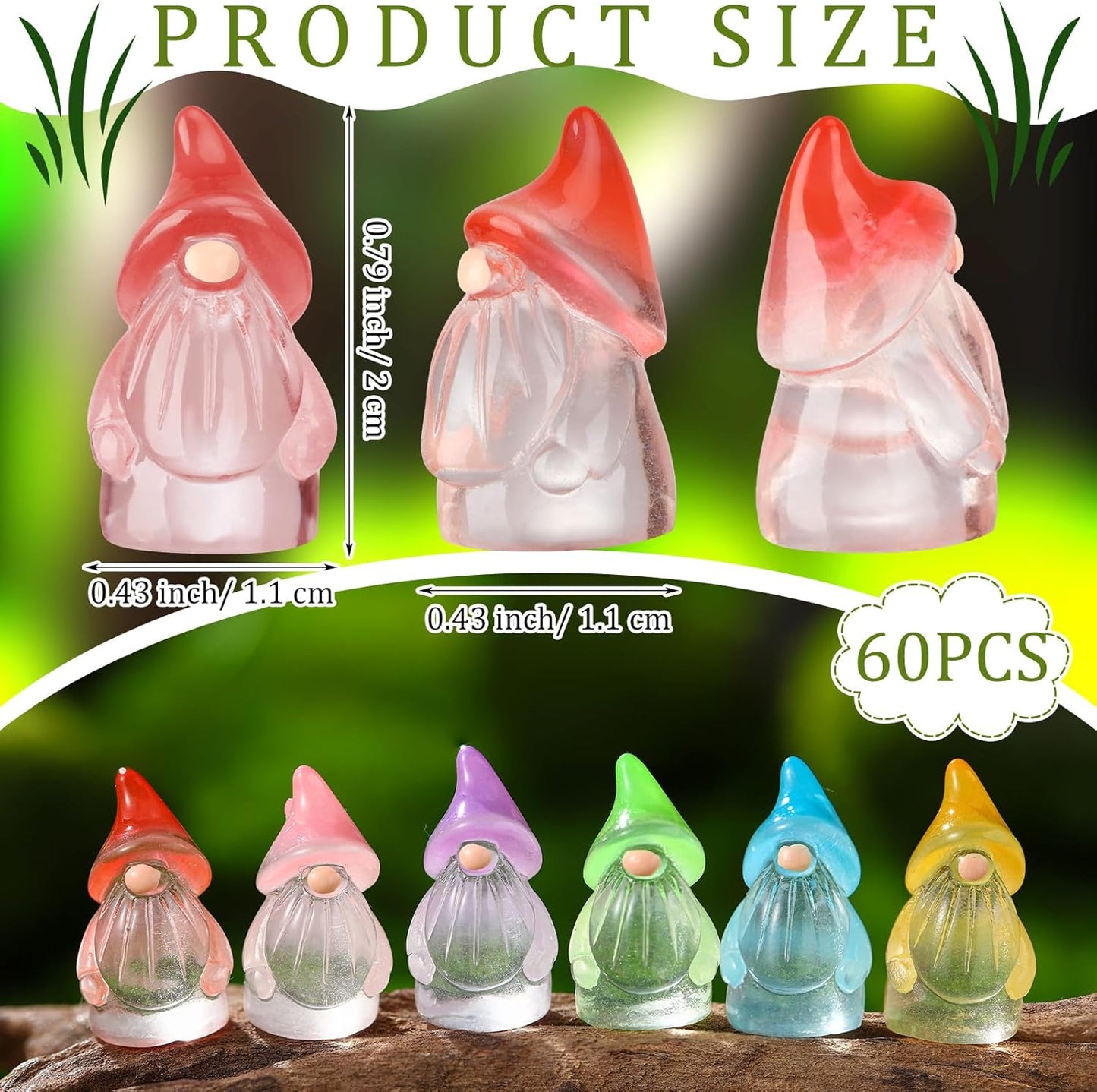 60 Pcs Mini Resin Luminous Gnomes Bulk Tiny Fairy Resin Statues Glow in The Dark Small Gnomes Miniature Figurines for Landscape Outdoor Patio Yard Lawn Plant Pots Fairy Decor(Classic)