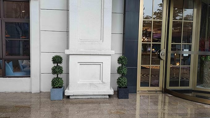 38''T Artificial Boxwood Topiary Triple Ball Outdoor Potted Plants Anti-UV Front Door Decor 2Pack