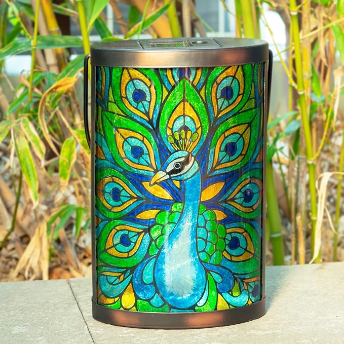 Hanging Solar Lantern Outdoor Waterproof LED Solar Lights Peacock Decorative Solar Lanterns Tabletop Lamp for Outdoor Patio Garden Yard Decor