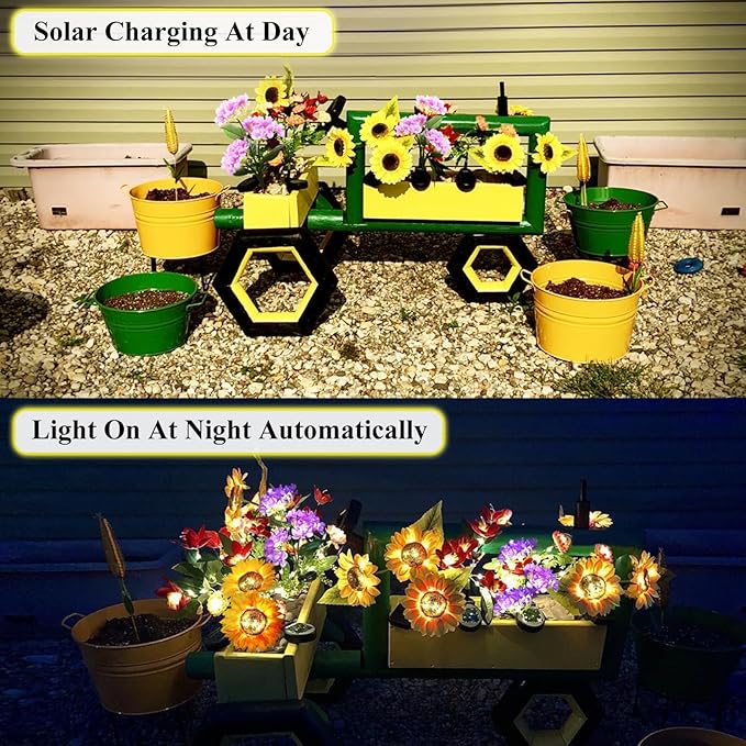 4-Pack Solar Powered Sunflower Garden Lights, LED Outdoor Decor Solar Light Flowers for Yard Patio Ground Lawn Landscape, Decorative Artificial Flower Bright Night Outside