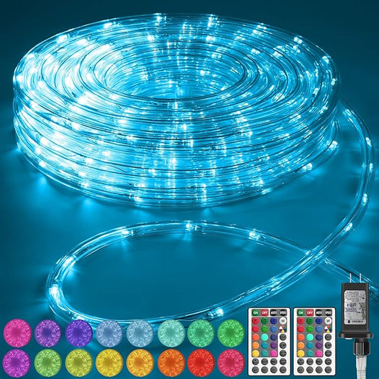 50Ft 375 LED Color Changing Rope Lights Outdoor with Plug & Remote Waterproof 21 Colors String for Bedroom Party Wedding Patio Garden Holiday Decoration