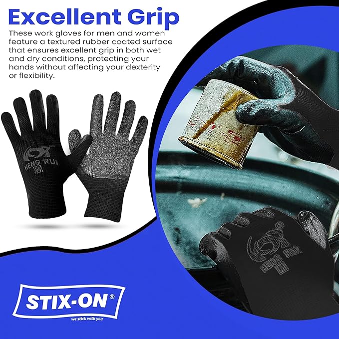 10 OR 20 Pairs Work Gloves–Heavy Duty Rubber Coated Safety Work Gloves–Multipurpose Gloves