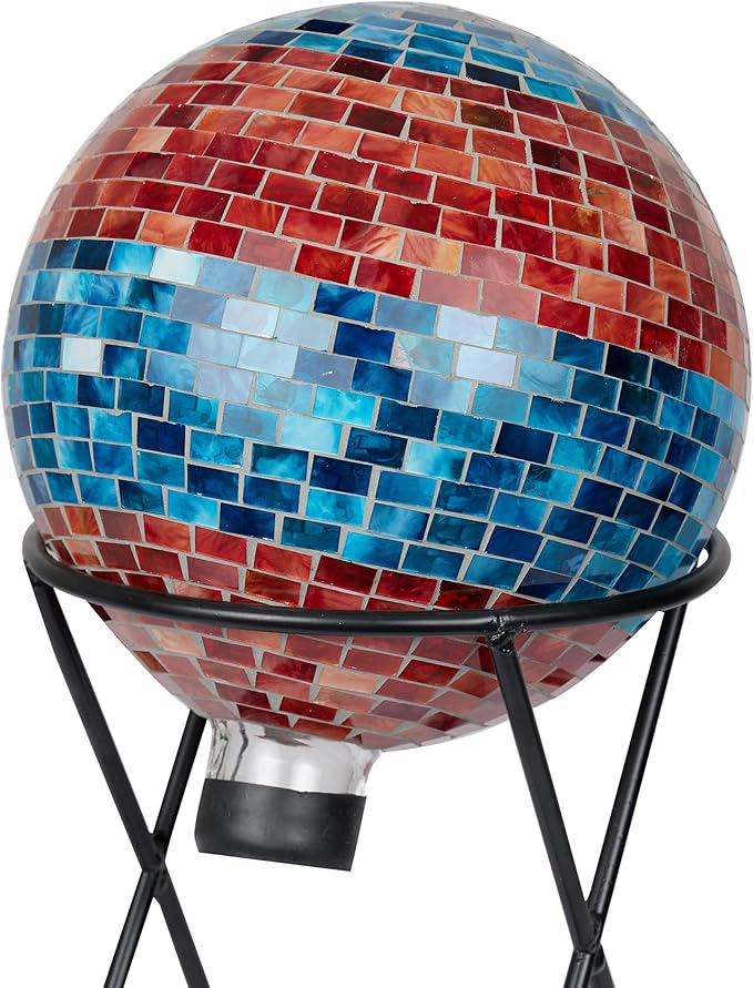 Alpine Corporation HGY292 Striped Mosaic Gazing Globe, Stylish Décor for Garden, Patio, & Lawn, 12" H, Orange and Turquoise