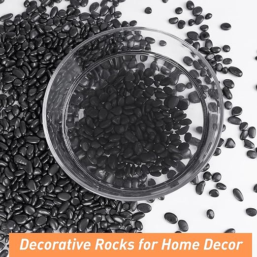 2.5 lbs Black Pebbles for Indoor Plants, Succulent, Bamboo, Vase, 3/8" Plant Rocks for Pots Indoor, Small River Rocks Decorative Pea Gravel, Highly Polished