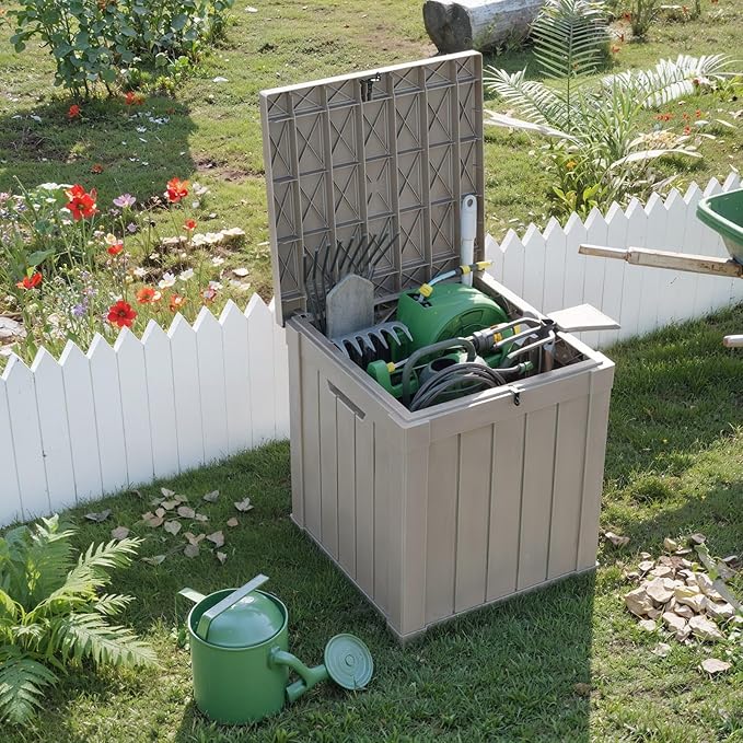 50 Gallon Waterproof Outdoor Storage Box,Resin Deck Box,Lockable Outside Storage Box Container for Patio Furniure,Garden Tools (50 Gallon,Grey)