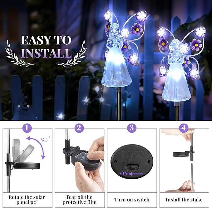 GIGALUMI Solar Angel Garden Stake Lights - 2 Pack Angel Solar Lights Outdoor Garden, Eternal Light Angel with 7 LEDs for Cemetery Grave Decorations, Memorial Gift, Christmas Yard Art, Sympathy Gifts