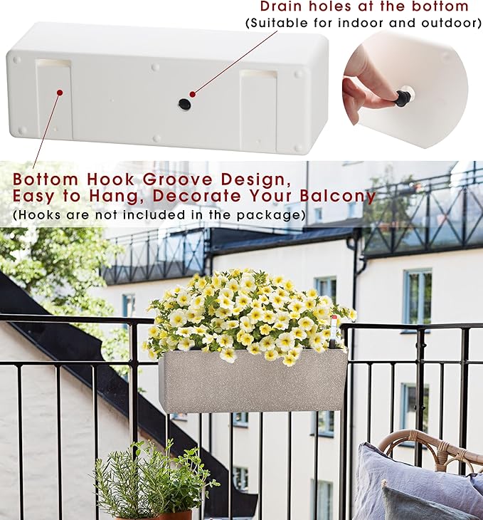 GardenBasix Elongated Self Watering Planter Pots 2-Pack Window Box 5.5 x 16 inch Indoor Home Garden Modern Decorative Pot for All House Plants Flowers Herbs (Coffee,2)