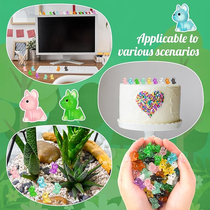 90 Pcs Luminous Mini Resin Dogs, Miniature Dog Figurines, Cute Small Dog Figures, Mini Dog Figurines Statues Glow in The Dark Crafts Cake Decor Tiny Home for Micro Landscape Dollhouse Garden