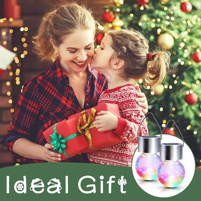 GIGALUMI 24 Pack Solar Outdoor Lights, Solar Hanging Lights for Christmas Decoration-Cracked Glass Solar Lights Outdoor Waterproof for Garden, Yard, Fence, Tree(Color Changing)