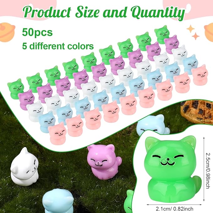 50 Pcs Mini Resin Cats, Miniature Cat Figurines, Cute Small Cat Figures, Tiny Resin Animals Cat DIY Crafts Cake Decor Tiny Home for Micro Landscape Dollhouse Garden