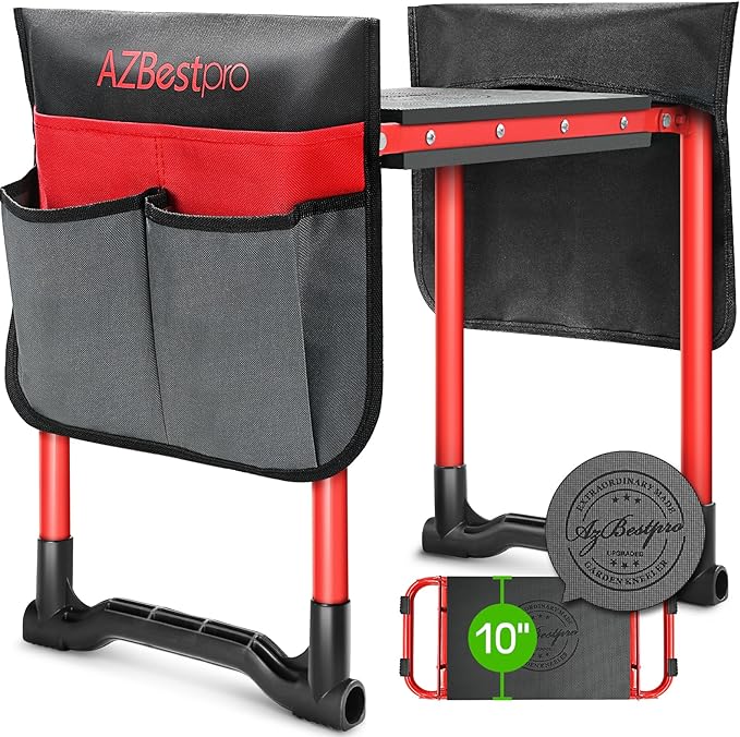 Garden Kneeler and Seat Heavy Duty,Upgraded Foldable Gardening Stool Widened to 10" Stable Wear-Resistant Prevent Knee and Back Pain, Bench High-End 2 Large Tool Bags Gift for Women