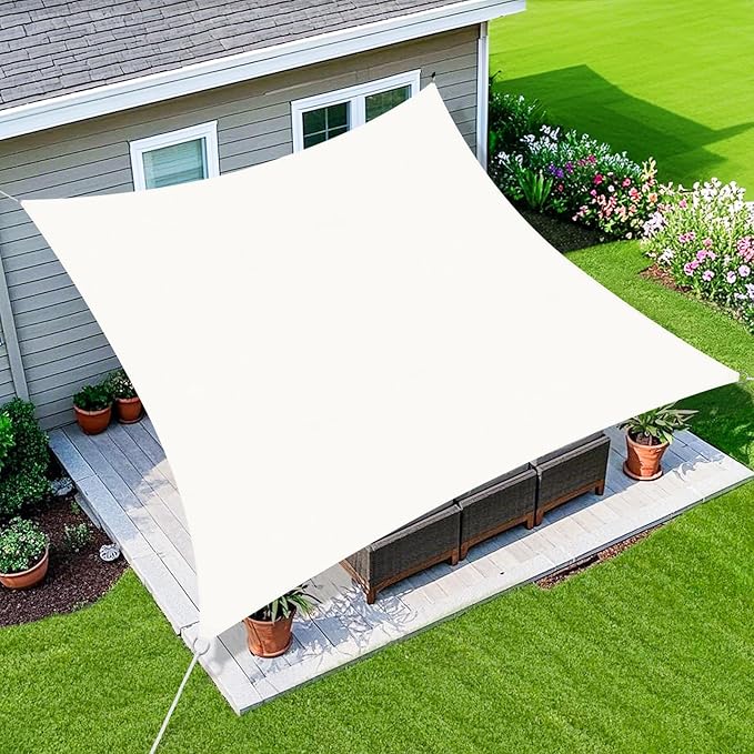Amagenix Sun Shade Sail 6'X8' Curved Edge Outdoor Shade Canopy White Breathable 95% UV Block Shade Cloth for Patio Garden Backyard (We Make Custom Size)