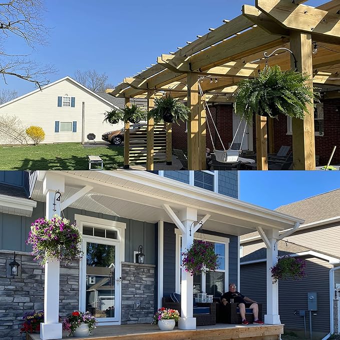 4 Pack Heavy Duty Plant Hanger Bracket, 12Inch Hanging Brackets for Plants Outdoor and Indoor, 80lbs Holding Capacity Metal Plant Wall Hooks, Black Hanging Plant Brackets for Flower Wind Bird Feeder