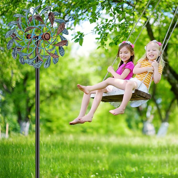 360° Wind Spinners Outdoor, Wind Sculptures Windmill with Metal Stake, Kinetic Large Metal Yard Art Decor Spinners Pinwheels for Garden Outside Patio Lawn, 63.2 * 13.2"