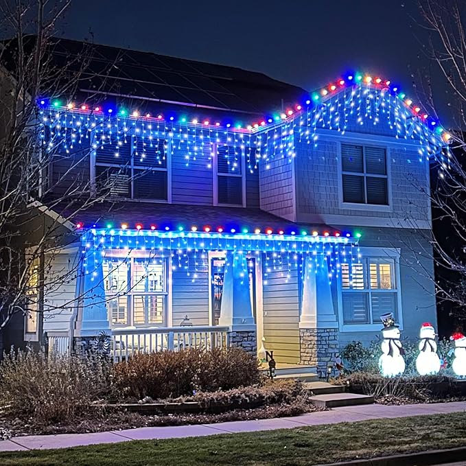 66ft Icicle Lights for Outside, Blue and White Christmas Lights Outdoor Indoor, 640 LED Twinkle String Light with 120 Drops Short Curtain Lights for Thanksgiving Room Home Wall Bedroom Window Decor