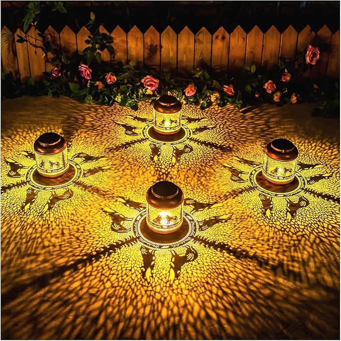 2 Pack Wolf Solar Lanterns Outdoor Waterproof Hanging Solar Lights Wolf Gifts for Women Men Mom Metal Decorative LED Outdoor Lanterns for Patio, Lawn, Landscape, Garden Decor, Yard Decorations