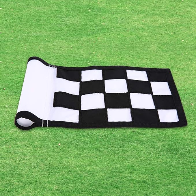 Golf Flag, Green Putting Green Flag,Solid Nylon and Checkered Training Flags for Indoor Outdoor Backyard Garden, Portable Golf Target Flags,8.7 * 6 inch (White-Black)