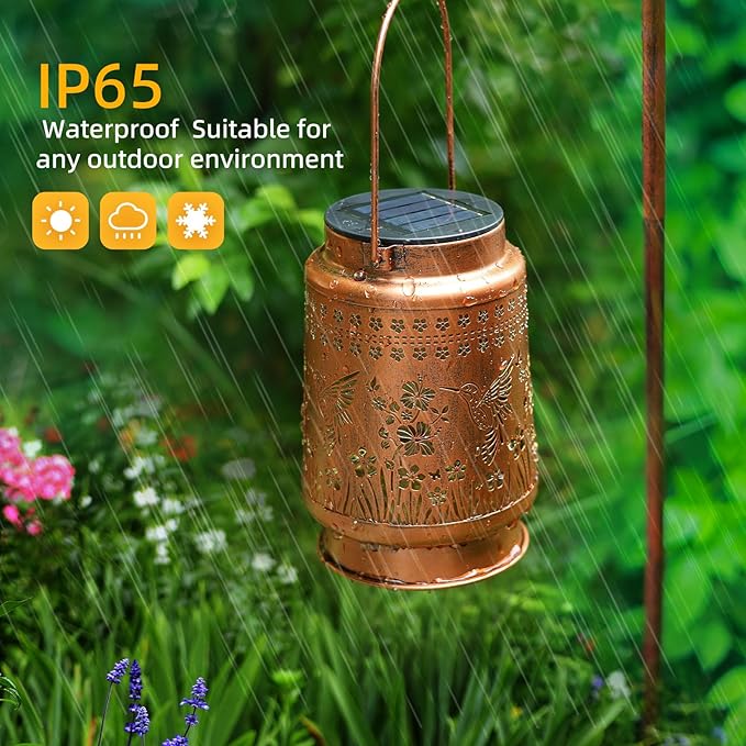 Hummingbird Solar Lanterns Outdoor Waterproof Hanging Solar Lights Gifts for Women Metal LED Lanterns Outside for Garden, Yard, Patio, Lawn, Porch