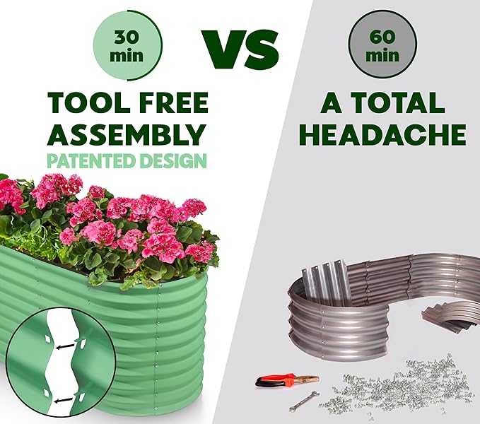 Galvanized Raised Garden Beds Outdoor // 8×2×2 ft Planter Raised Beds for Gardening, Vegetables, Flowers // Large Metal Garden Box (Light Green) // Patented Tool-Free Design