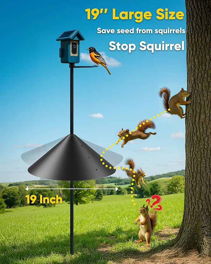 19 Inch Metal Squirrel Baffle for Bird Feeder Pole, Squirrel Proof for Hanging Bird Feeder, Outdoor Cover for Rain, Rust Proof Chew Proof Heavy, 1 Pack