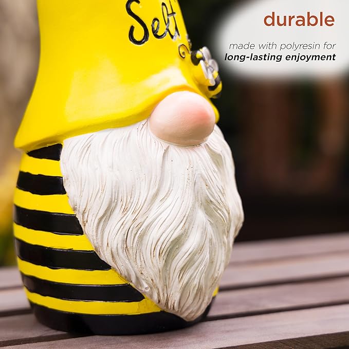 Alpine Corporation 12" H Bee Yourself Indoor/Outdoor Garden Gnome Statue, Yellow/Black