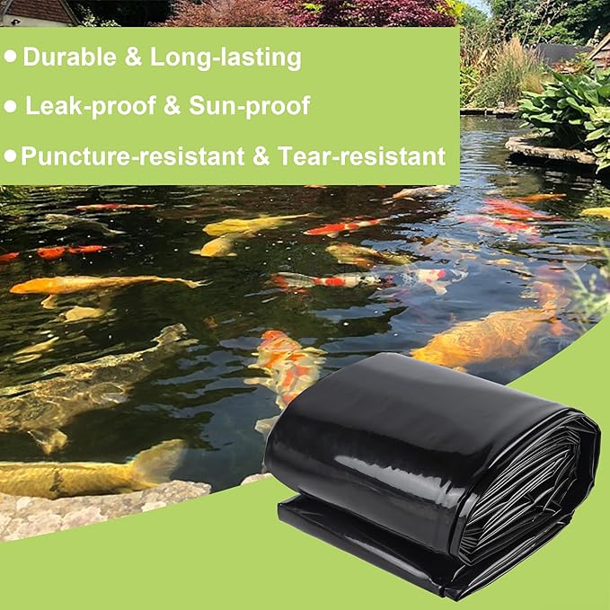 20 x 20 FT Pond Liner, 20 Mil Fish Pond Liner Pond HDPE Liner, Pond Liners for Outdoor Ponds, Koi Ponds, Garden Fountain, Waterfall