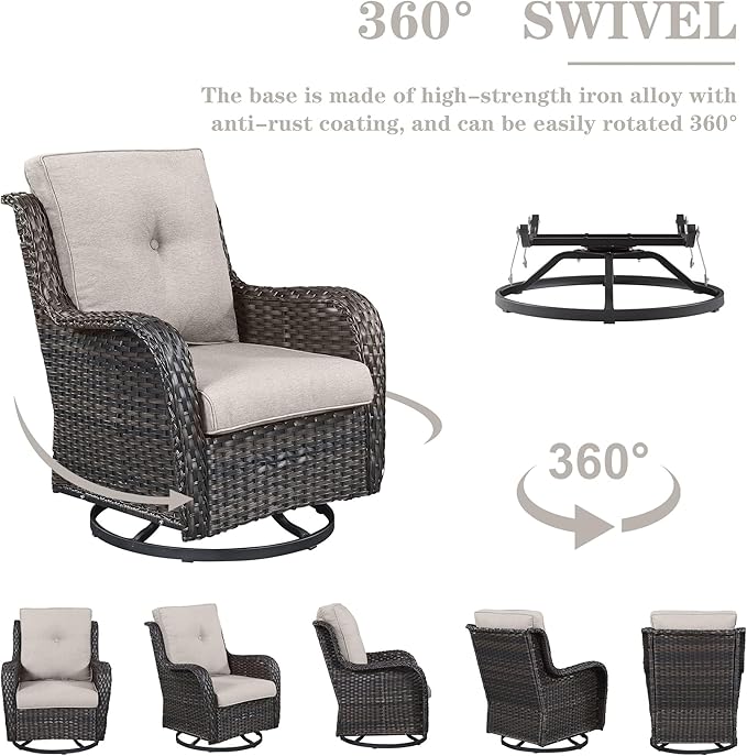 4 Piece Patio Furniture Set with Fire Pit Table - 41inch 50000 BTU Propane Fire Pit Table with High Back Loveseat Glider Chair and 2 Swivel Rocker Chair for Casual Gathering