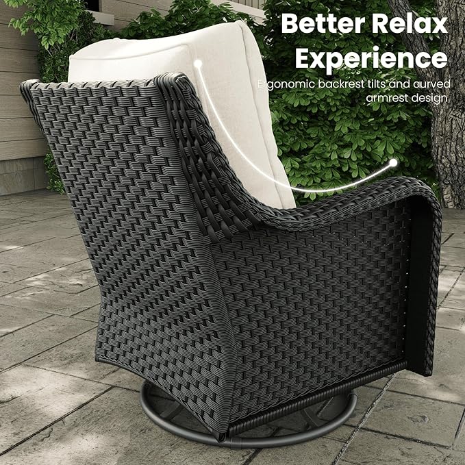 10 Pieces Outdoor Patio Furniture Sets with Rocking Swivel Chairs with 6-inch Thick Cushion and Fire Pit Table for Deck Lawn