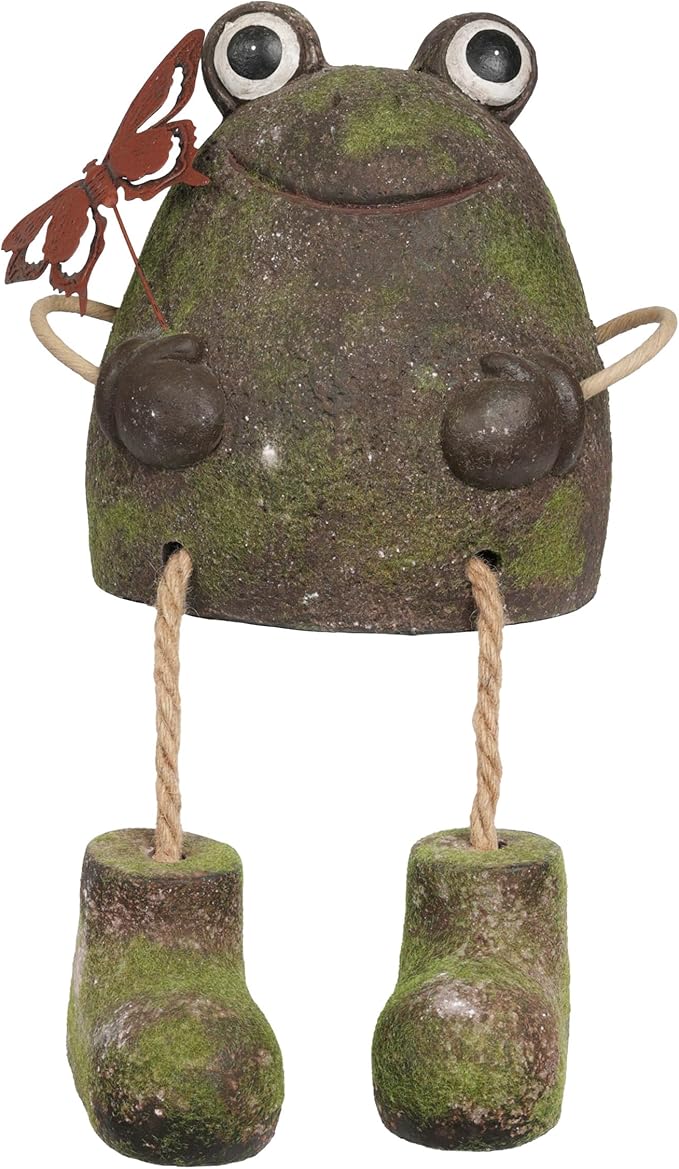 Alpine Corporation MCC836 Indoor/Outdoor Frog with Butterfly Garden Statue, Playful Frog Statue for Yard, 20" H, Green