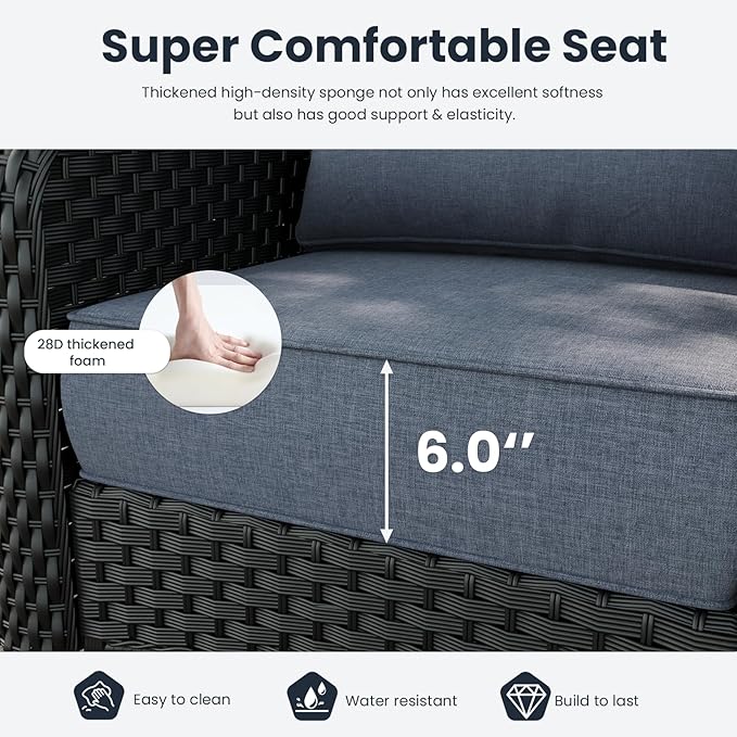 5 Pieces Outdoor Patio Furniture Sets with Rocking Swivel Chairs with 6-inch Thick Cushion and Side Table for Deck Lawn