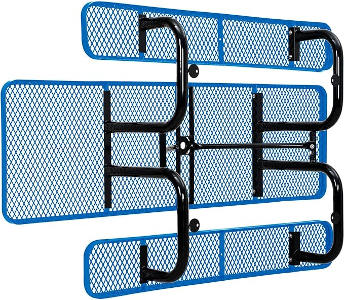 Global Industrial 8'L Rectangular Picnic Table, ADA Compliant, Expanded Metal, Blue Thermoplastic Coating, Attached Benches, 1-1/2” Umbrella Pole Hole, Outdoor-Rated