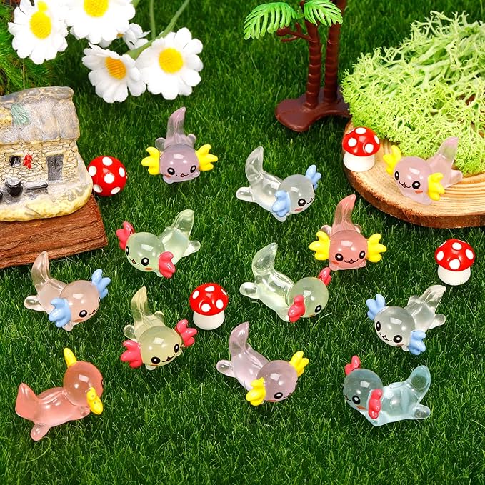80 Pcs Mini Resin Axolotl Luminous Small Axolotl Miniature Animal Figurine Luminous Mini Resin Animal Party Favors for DIY Garden Landscape Decoration(Multicolor)