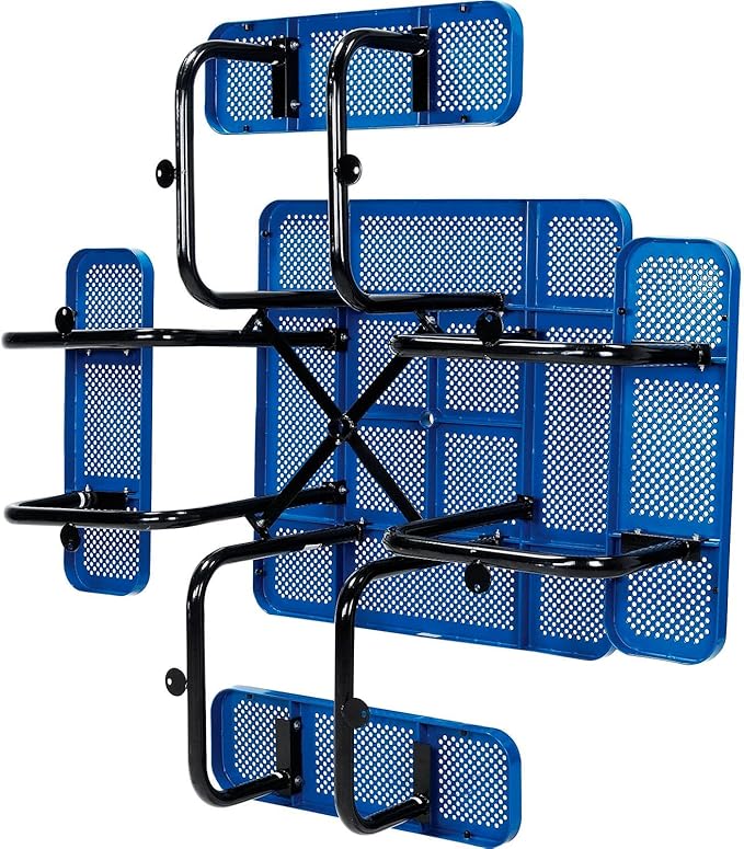 Global Industrial 46" Square Picnic Table, Perforated Metal, Blue Thermoplastic Coating, Attached Benches, 1-1/2” Umbrella Pole Hole, Outdoor-Rated, 1200 lb Capacity