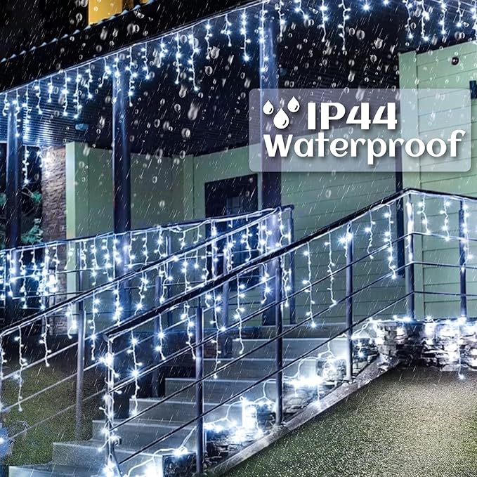 Icicle lights Outdoor - 66ft Christmas Lights with 640LED 120 Drops 8 Modes, Plug in Curtain String Lights Waterproof for Holiday Wedding Party Home Garden Bedroom Indoor Outdoor Decoration,Cool White