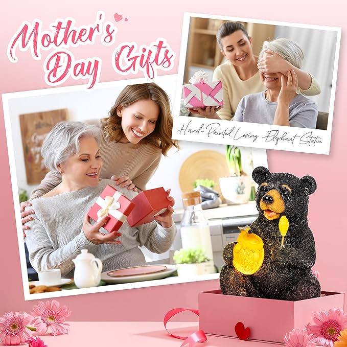 GIGALUMI Solar Garden Statues Outdoor Gifts for Women, Mom, Grandma, Cute Bear Figurine Christmas Housewarming Birthday Gifts, Garden Statues Decoration for Outside Yard, Patio, Balcony, Lawn, Pond