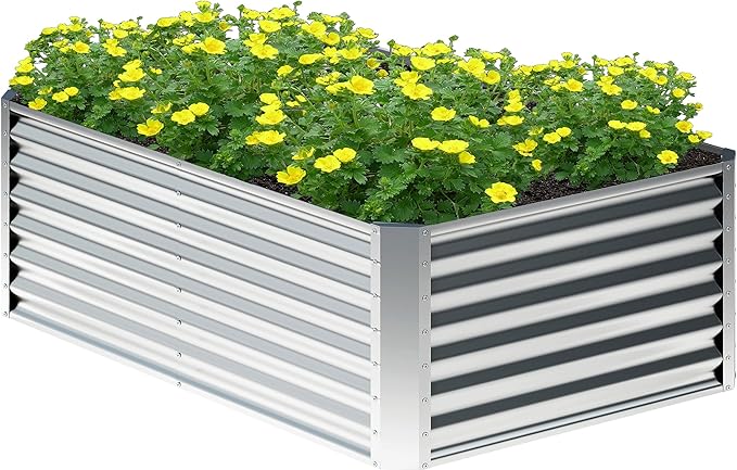 4x2x2FT Galvanized Raised Garden Bed,Planter Raised Beds-Metal Garden Box,Large Plant for Outdoor Planting, Vegetables Bed,Flower,Herb-Sliver