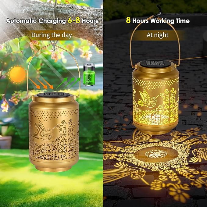 Hummingbird Solar Lanterns Outdoor Lights: Garden Decor Birthday Gifts for Women Mom Grandma Nana Aunt, Hanging Solar Lights Decoration Waterproof Outside for Yard, Patio, Backyard, Porch