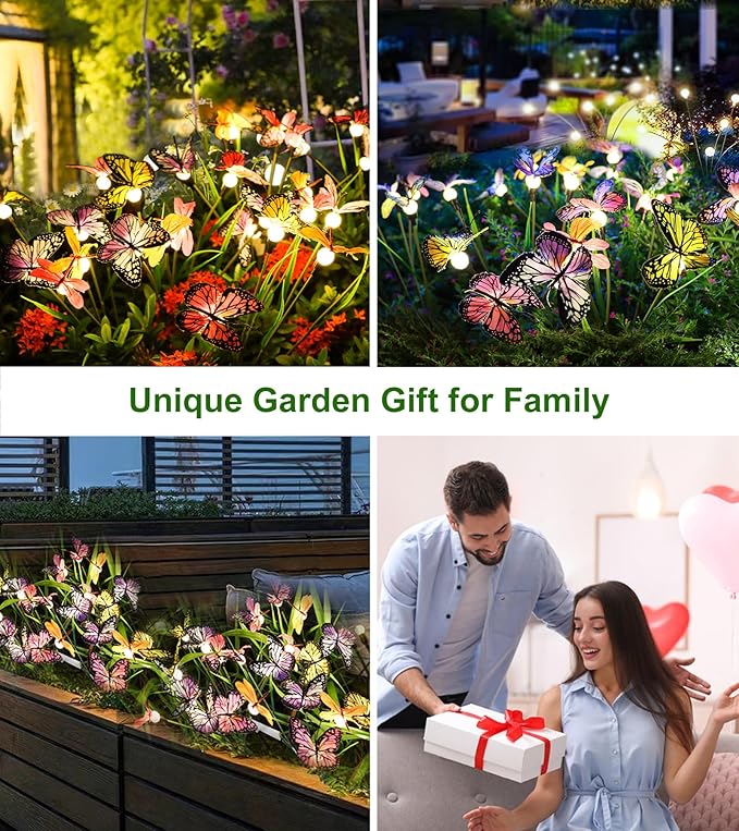 Aiscool Solar Garden Lights, Swaying Dance Butterfly Light Outside, Solar Outdoor Lights,Yard Patio Pathway Lawn Summer Decoration,Realistic Butterflies & Dragonflies(2 Pack)