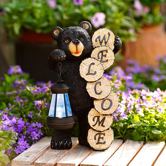 Garden Decor Solar Statues: Mothers Day Gifts for Mom Grandma Birthdays for Women Sister Wife Lady - Front Patio Balcony Yard Art Lawn Ornaments Porch Outdoor Outside Decorations (Bear)