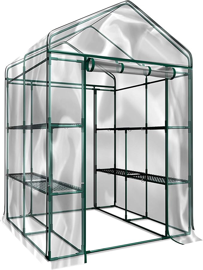 Home-Complete 514537FXW Walk-in Greenhouse-Indoor Outdoor with 8 Sturdy Shelves-Grow Plants, Seedlings, Herbs, or Flowers in Any Season-Gardening Rack, Green