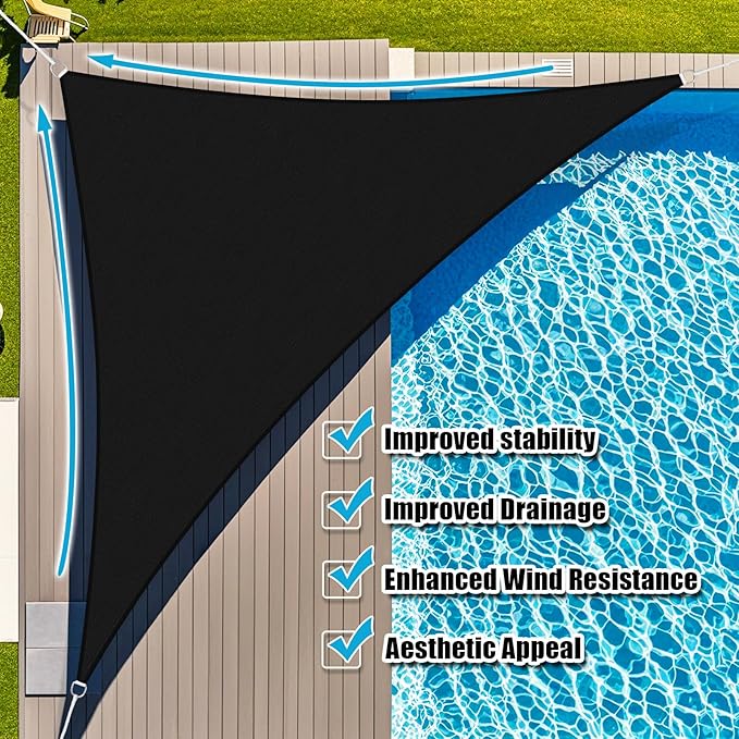 Amagenix Sun Shade Sail 18'X18'X25.5' Curved Edge Outdoor Shade Canopy Black Breathable 95% UV Block Shade Cloth for Patio Garden Backyard (We Make Custom Size)