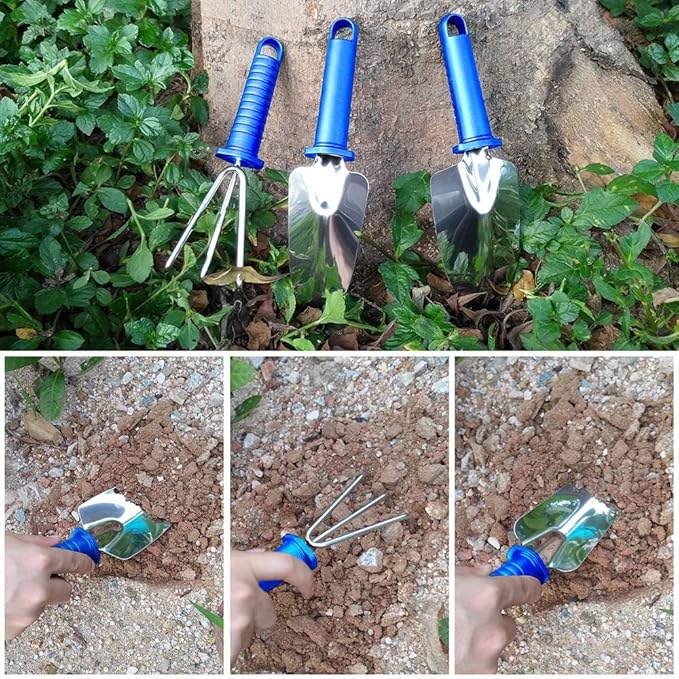 Garden Tools Set, 10 Pieces Stainless Steel,Gardening Tools kit with Handbag, Garden Hand Tools for Digging Planting Pruning, Garden Gifts for Women,Men (Tools + Bags)