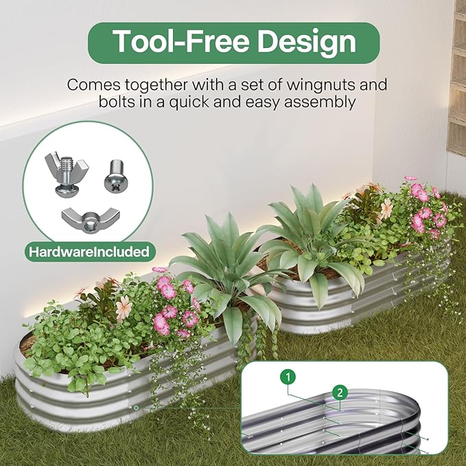 Galvanized Raised Garden Bed Kit, Galvanized Planter Garden Boxes Outdoor, Oval Large Metal for Vegetables,Flower,8x1.8x1FT