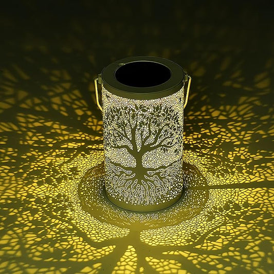 Holiday Decor, The Tree of Life Solar Lantern Outdoor Waterproof, Hanging Solar Light, Weather Resistant, Metal Garden Decor Outdoor, Thanksgiving Christmas Table Decor Indoor, Gifts for Women