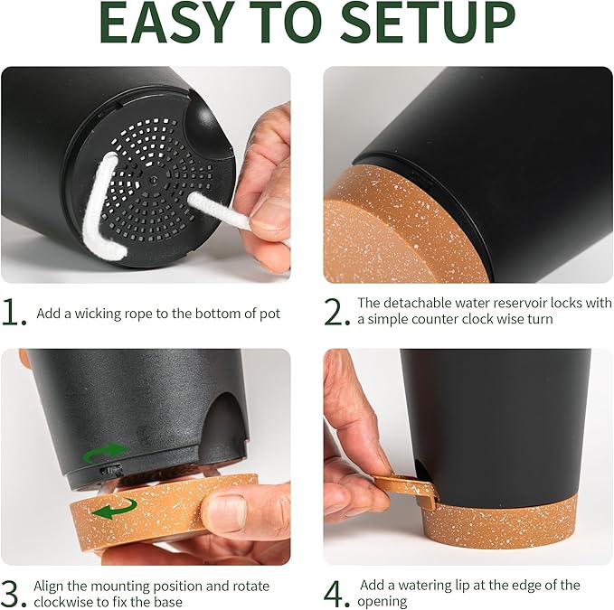 4 inch Small Plant Pots for Outdoor Indoor Plants, 10 Pack Planters with Drainage Holes and Tray, Small Self Watering Pots for Succulent, Cactus, Aloe and Other Plants (Black)