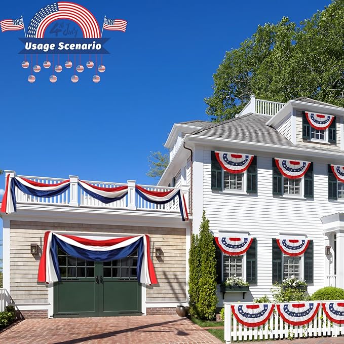 24x240 Inch American Patriotic Bunting Flags,Red White and Blue Banner for 4th of July Decorations Outdoor and Labor Day,Veterans Day,Memorial Days 1 Pack