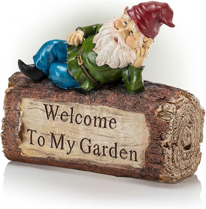 Alpine Corporation 9" Tall Outdoor Garden Gnome and Welcome Sign Yard Statue Decoration, Multicolor